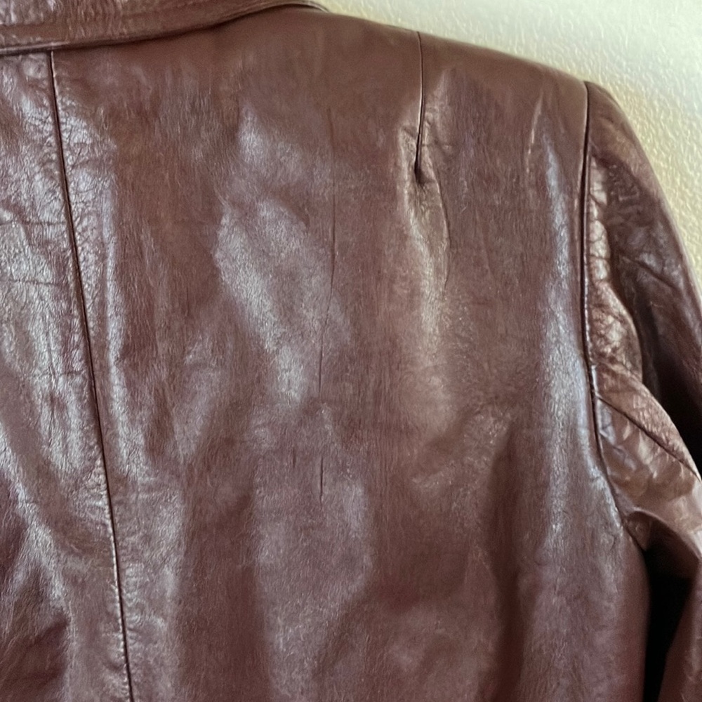Vintage Burgundy Leather Button Up‎ Jacket with Removable Winter Lining - Picture 7 of 14